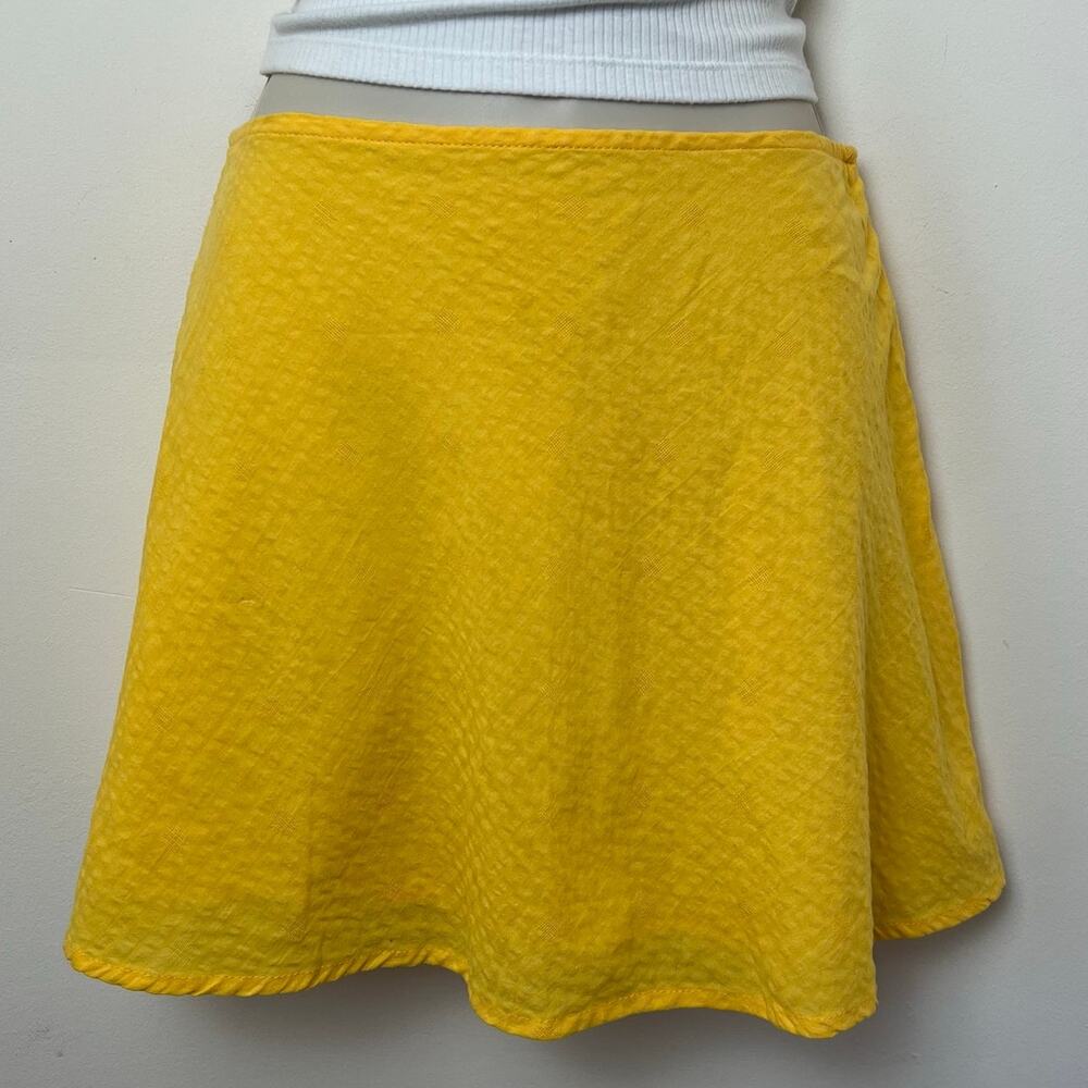 Forever 21 Cotton Blend Yellow A-Line Mini Skirt Puckered Texture Medium